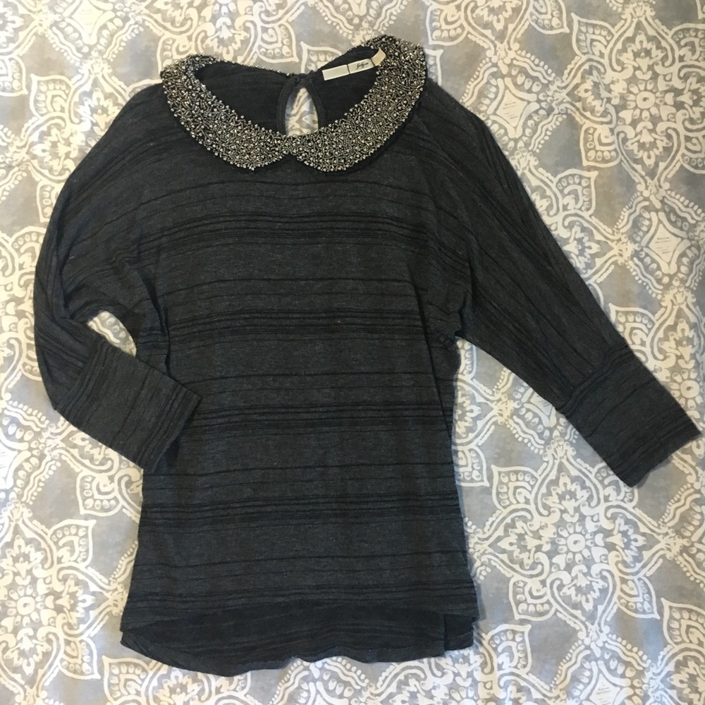 Dark gray shirt with silver beaded collar